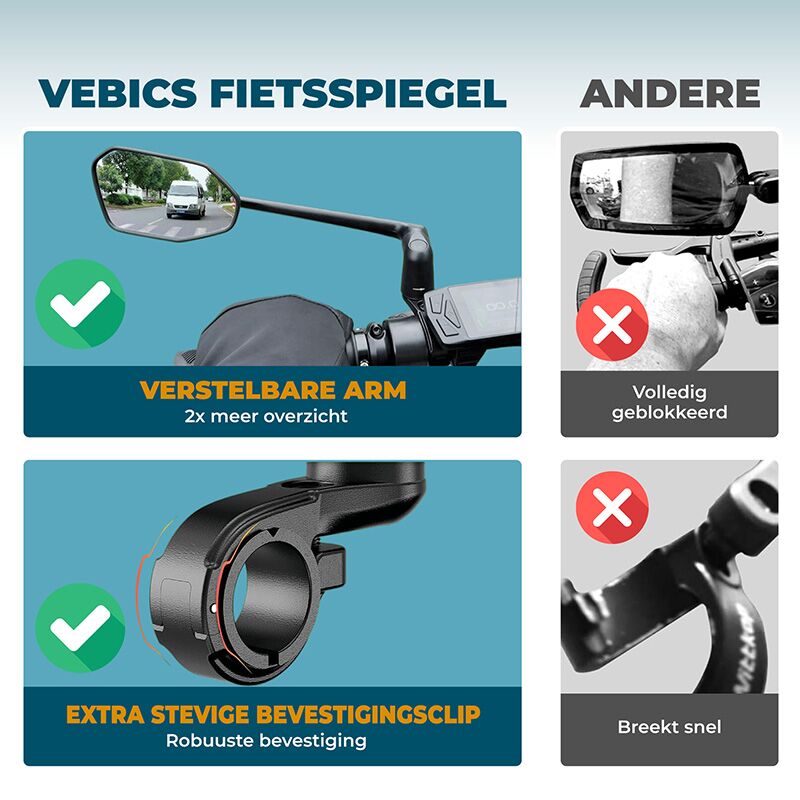 Vebics fietsspiegel-verstelbaar vergelijking