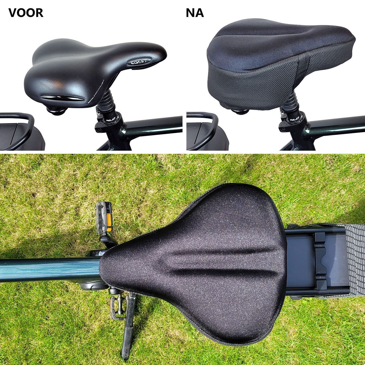 Comfortabele 3D Gel Zadelhoes / Zadeldek voor brede fietszadels - unisex - Zwart - Afbeelding 5