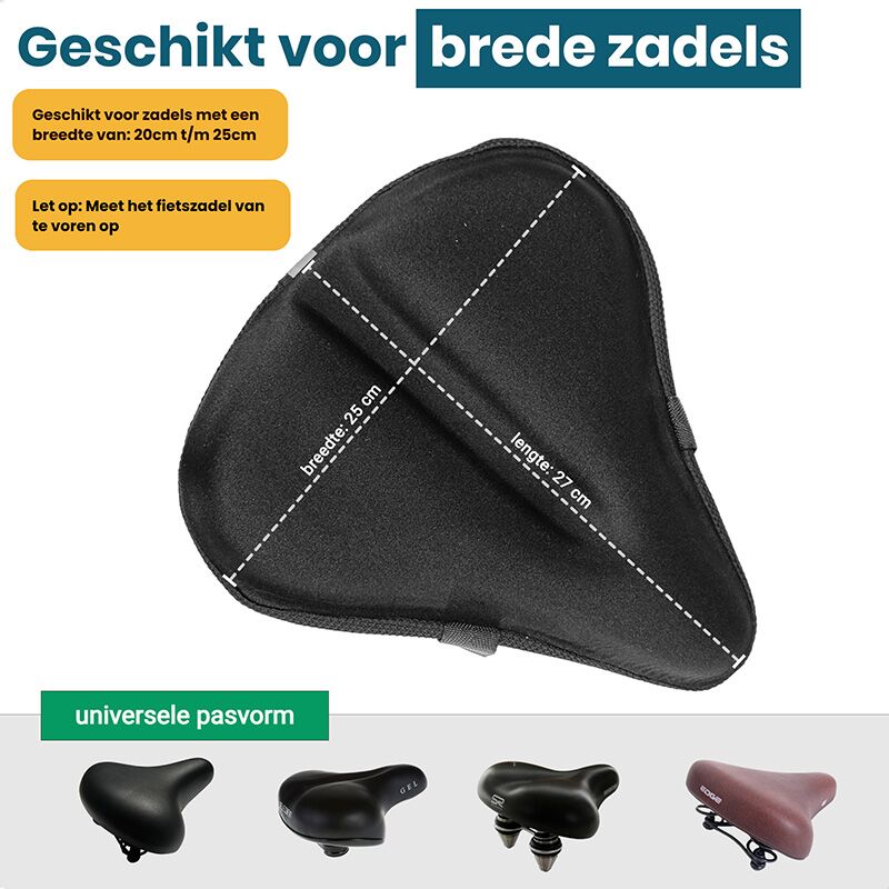 Comfortabele 3D Gel Zadelhoes / Zadeldek voor brede fietszadels - unisex - Zwart - Afbeelding 3